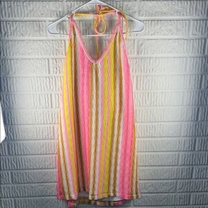 Wild Fable Striped Halter Dress in Pink, Yellow, and White